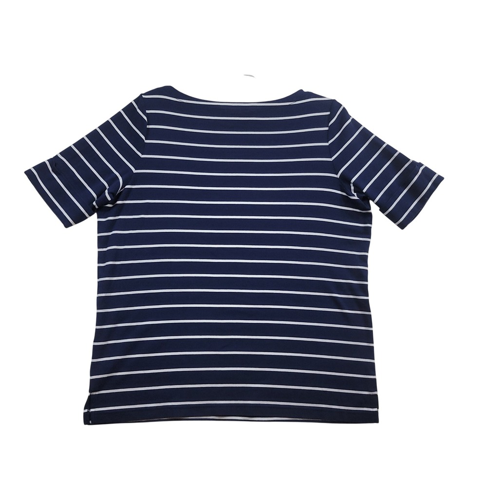 Lauren Ralph Lauren Top 1X Navy Blue White Striped Boat Neck Short Sleeve
